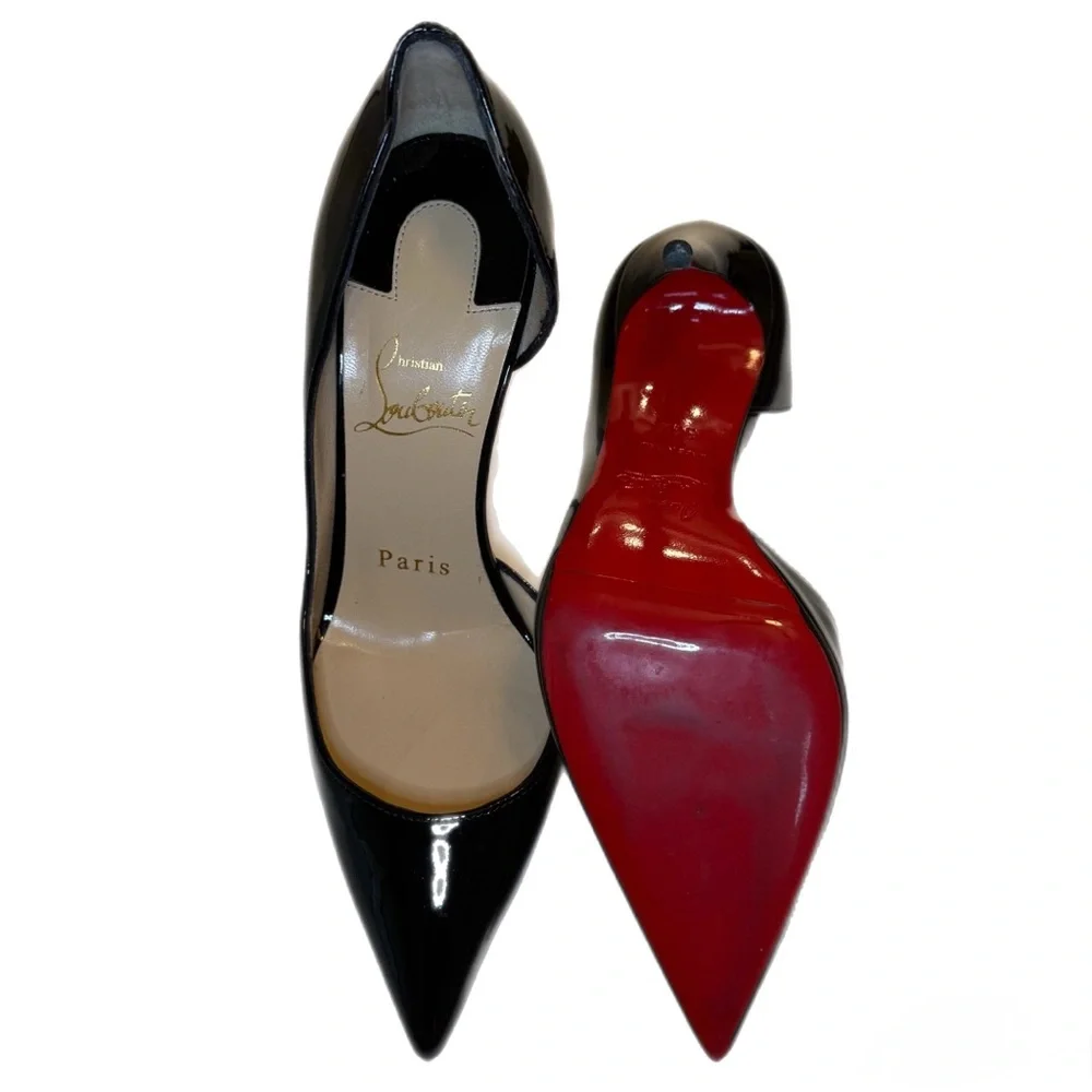 Christian Louboutin Iriza Glossy Black Heels with Iconic Red Soles - Picture 10 of 13